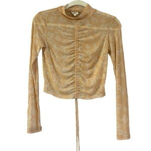 Self Esteem Peach Orange Mushroom Sheer Adjustable Long Sleeve Top Women’s S